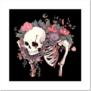 Sad Skeleton with Flowers Posters and Art